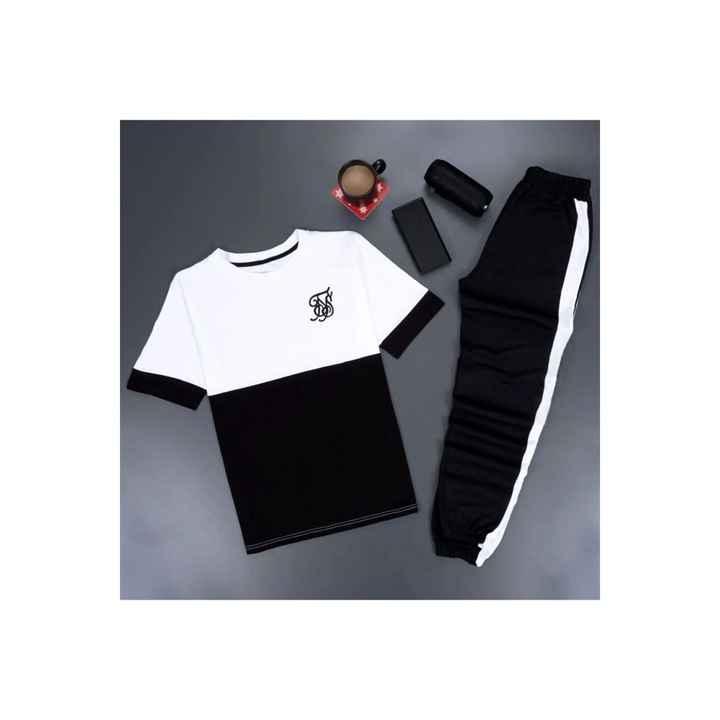 Unisex White Fs Printed Black Cargo Tracksuit
