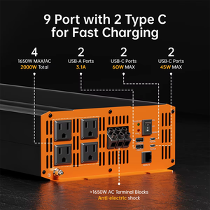 Convertisseur d'énergie à onde sinusoïdale pure 1KW ~8KW 12V/24V DC vers 110V AC pour voiture, camping-car, solaire, maison |   Certifié ETL - Product Image 4
