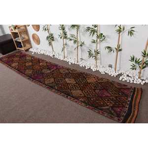 2.5x12.7 ft Rug, Vintage Turkish Rug, <b>Red</b> Ombr <b>Wool</b> Rug - Product Image 2