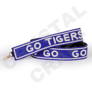 Customized <b>White</b> Gold Seed Bead Bag Straps 'Hook Em Horns' Fashionable Accessory Beaded <b>Purse</b> Strap for Fashionable Outfits - Product Image 2