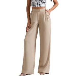 Pantalon taille haute ample multi-poches pour femme, style cargo, coupe droite, idéal pour le bureau ou les occasions formelles - Product Image 1