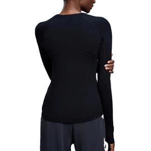 Camiseta de yoga deportiva transpirable de color liso para mujer, de ajuste holgado, cómoda, ropa de fitness, precio de fábrica. - Product Image 2