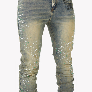 Pantalones Vaqueros Ajustados para Hombre DiZNEW, Estilo Europeo Personalizado, Ligeros, Cómodos, Vintage, Lavados, con Diamantes - Product Image 3