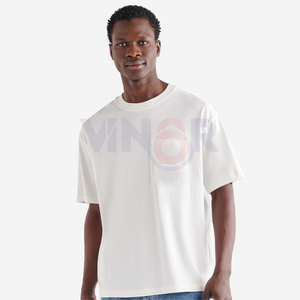 Camiseta de verano personalizada de lujo para hombre de 100% algodón 220Gsm de longitud larga con cuello redondo y hombros caídos, talla grande redonda 2025 - Product Image 5