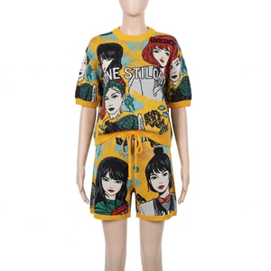 Conjunto de Dos Piezas de Shorts Tejidos con Estampado Digital, Tela de Algodón Suave, Transpirable y Elástica, para Uso Casual, Atuendo de Verano, Venta al por Mayor - Product Image 1