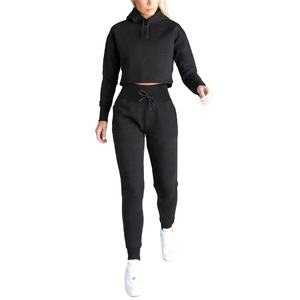 Nuevo Venta caliente al por mayor precio de fábrica Mujeres Fleece Joggers Trajes de sudor Color puro Entrenamiento Crop Hoodie Custom Women Chándal - Product Image 2