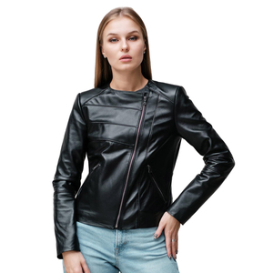 High Quality Warmth Genuine Leather <b>Jacket</b> <b>Red</b> Windproof PU Leather Motorcycle Women's <b>Jackets</b> With Zipper And Turn-down Collar - Product Image 5