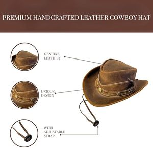 Chapeau de cow-boy en cuir fabriqué à la main de qualité supérieure avec ficelle réglable Style occidental classique - Product Image 5