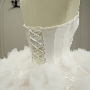 Jancember GT26065 Vestido de Novia Romántico con Cuello <span class=keywords><strong>Barco</strong></span> y Falda Abullonada con Flores Rosadas en 3D - Product Image 6