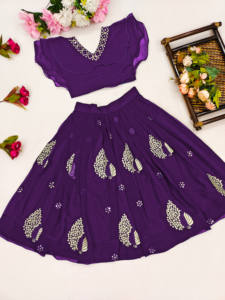 Shoryam Fashion Girls Purple Embroidered <b>Lehenga</b> Choli Set Kids Ethnic Party Wear Ruffle Sleeve Choli Sequence Work <b>Skirt</b> - Product Image 2