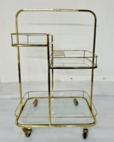 Chariot de bar de luxe moderne en acier inoxydable robuste sur roulettes, non pliable, à 2 niveaux, avec double rangement pour four à micro-ondes