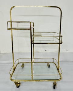 Chariot de bar de luxe moderne en acier inoxydable à usage intensif avec roues, double support de rangement à 2 niveaux pour four à micro-ondes, chariot de service - Product Image 2