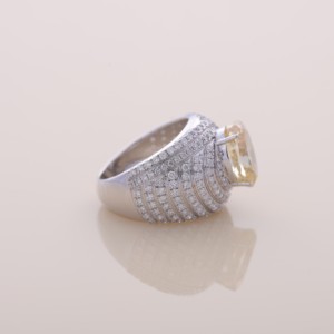 IGI Certified Luxury Cushion Cut Yellow Lab Grown Diamond Multi Row Pave <b>Cocktail</b> <b>Ring</b> in 14K White / Rose & Yellow <b>Gold</b> - Product Image 4