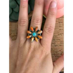 Southwest Handmade <b>Turquoise</b> Opal Sterling Silver Bezel Set Adjustable <b>Ring</b> - Product Image 2