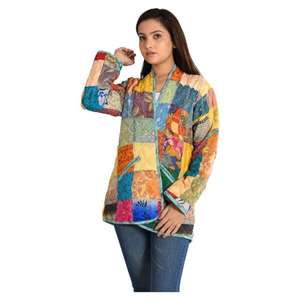Cotton Vintage Kantha Jacket Patchwork Cotton Jacket Reversible Kantha <b>Coat</b> Lightweight Handmade Outerwear for Women - Product Image 2