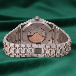 VVS Moissanite <b>Rose</b> Gold Arabic Dial Iced Automatic Luxury Watch Stainless Steel <b>Bracelet</b> Sapphire Glass Date Display Unisex - Product Image 4