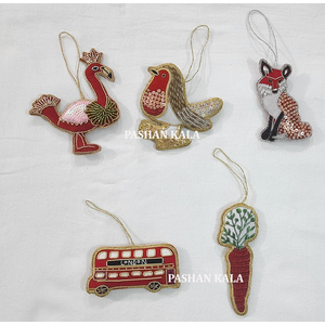 Beautiful Handmade Christmas Ornament Zari Embroidery Work Indian Fabric Customize Shape Use In Hanging Ornament Christmas Tree - Product Image 1