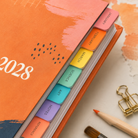 LABON Agenda Scolaire Personnalisé 2027 2028 A5 B5 Spirale Couverture Rigide Onglets Colorés Autocollants Organisateur Mensuel et Hebdomadaire OEM ODM