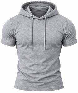 Solid 100% Cotton Summer <b>Short</b> <b>Sleeve</b> Hooded <b>Sweatshirt</b> Breathable Knitted Gym Hoodie Custom Logo Casual Sports Tee Regular Fit - Product Image 2