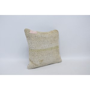 <b>Beige</b> Wool Kantha Patchwork Pillow 16x16 Inch Decorative <b>Cushion</b> Woven Embroidered Vintage Square Print Portable Bedding Pillow - Product Image 3