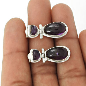 Pendiente de amatista de Plata de Ley 925, proveedores de pendientes de plata personalizados, joyería de plata fina al por mayor - Product Image 2