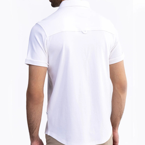 Personnalisable hommes été décontracté 100% coton chemise respirant anti-rétrécissement anti-rides imprimé blanc motif tissu interlock - Product Image 4