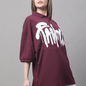 Camiseta Polo de gran tamaño para mujer con hombro caído y tela de algodón suave para ropa de calle informal, camiseta Polo de gran tamaño con estilo - Product Image 4