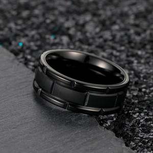 Jeulia <b>Black</b> <b>Titanium</b> Steel Men's Wedding Band-Trendy Fashionable Hiphop <b>Ring</b> - Product Image 3