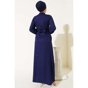 Robe String à Demi-Bouton et Col Bleu Marine - Product Image 1