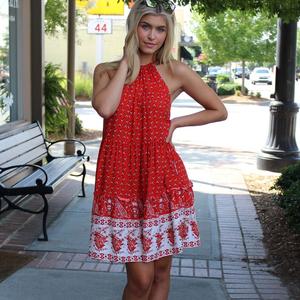 Indien fait à la main bohème imprimé fleuri Mini robe femmes vêtements d'été poche à manches naturel taille genou longueur plage - Product Image 3