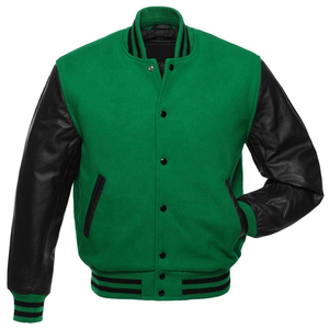 Chaqueta Universitaria Vintage con Logotipo Personalizado para Hombre, Cuello Alto, Mangas de Cuero, Bordado, Estilo Béisbol, Color Negro Otoñal, para Parejas - Product Image 5