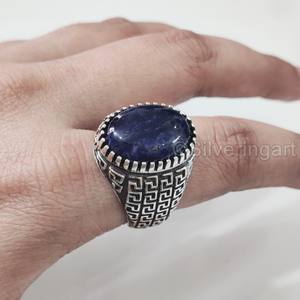 Nouvelle arrivée bague pour homme Sodalite bleue naturelle pierre précieuse bague de naissance toutes tailles bijoux de mariage arabe bague en argent sterling 925 - Product Image 5