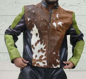 ผมบนหนัง เสื้อแจ็คเก็ต Biker บุรุษ สัตว์พิมพ์ Cowhide ผมแฮนด์เมดบนเสื้อแจ็คเก็ตหนัง - Product Image 6
