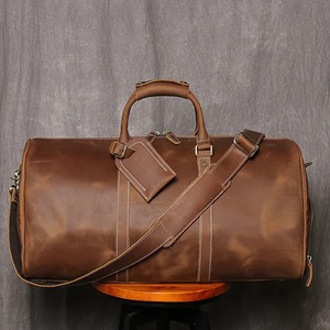 Genuine Leather Foldable <b>Duffel</b> <b>Bag</b> Weekender Travel Zipper Closure Durable Large Capacity Portable Brown - Product Image 3