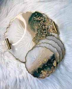 Plateau de service artistique brillant fait à la main Unique résine époxy artisanat élégant classique pour les mariages fêtes tous les jours usage domestique fini - Product Image 2