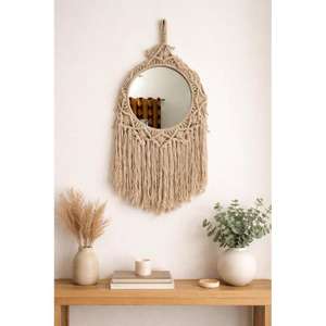 Espejos marroquíes hechos a mano con flecos, decoración boho para pared, marco artesanal de rafia, decoración natural para el hogar, diseño étnico único, idea de regalo. - Product Image 1