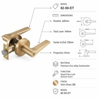 Ensemble de poignées de porte à clé en laiton satiné, serrure conique lisse pour porte extérieure