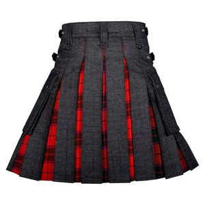Kilt écossais hybride pour homme en denim noir 100% coton, kilt hybride tendance pour homme - Product Image 2