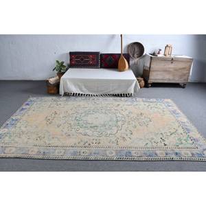 Tapis Turc Vintage Beige Bleu 5.7 X 9.4ft Laine Tissage Plat Patchwork Motif pour Décorations de Salon Couloir Utiliser Latex - Product Image 3