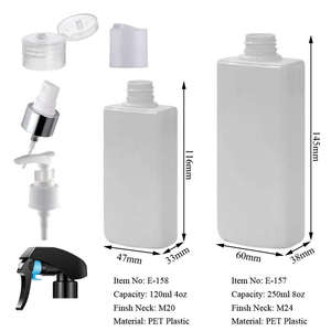 Bouteilles plates rectangulaires en plastique PET blanc personnalisées de 120 ml (4 oz) et 250 ml (8 oz) avec pulvérisateur à pompe, impression sérigraphique, pour shampoing, gel douche, à presser - Product Image 2
