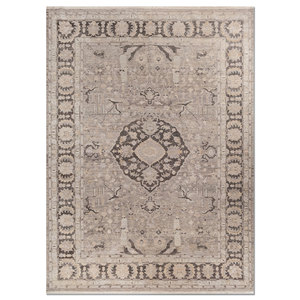 Alfombra Afgana de Lana Anudada a Mano en Gris y Negro con Patrón de Medallón, para Uso Doméstico - Jaipur ZA EA-3006 - Product Image 1