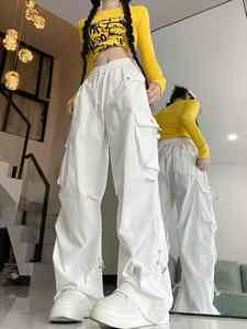 Pantalon Cargo taille haute femme Vintage Streetwear tissu tissé respirant taille moyenne devant plat Hip Hop poches amples décontracté - Product Image 4