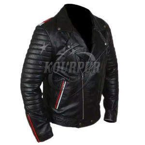 2025 personnalisé hommes 100% peau de vache veste en cuir de bonne qualité col montant couleur personnalisée avec Logo avant à vendre - Product Image 5