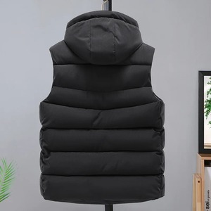 Men's Slim Fit Winter <b>Vest</b> Sleeveless Zipper Warm Thick Cotton Hooded Jacket with Spliced Color Outerwear in Canvas Fabric - Product Image 2