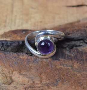 Bague en argent sterling 925 avec pierre précieuse ronde en améthyste, cadeau pour femme - Product Image 4