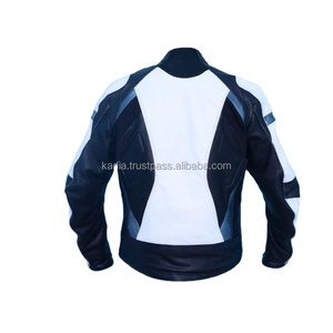 Chaqueta de Motocicleta de Cuero Azul y Blanco Unisex Premium, Ignífuga, Talla Grande, OEM Racing, con Características Impermeables y Resistentes al Viento - Product Image 2
