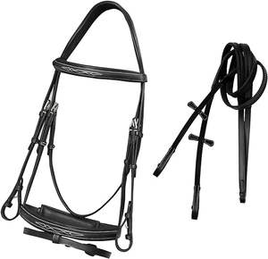 Anatomic Soft Lined Mono Crown Designer Fancy Stitched Raised Flash Noseband Snaffle Jumping Bridle con Riendas de goma - Product Image 4