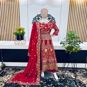 El último diseñador Heavy Faux Georgette bordado secuencia trabajo Anarkali Vestido por FabZone - Product Image 1