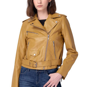 Chaqueta de Motocicleta de Piel de Oveja para Mujer, Talla Personalizada, Alta Calidad, Servicio OEM, Invierno, Color Sólido, Estampada, Transpirable, de Algodón, 2024 - Product Image 1