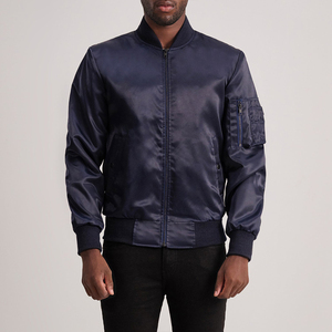 Blouson aviateur noir bleu marine zippé vêtements d'extérieur légers avec poche sur les manches doublure intérieure douce col côtelé poignets ourlet veste décontractée - Product Image 1